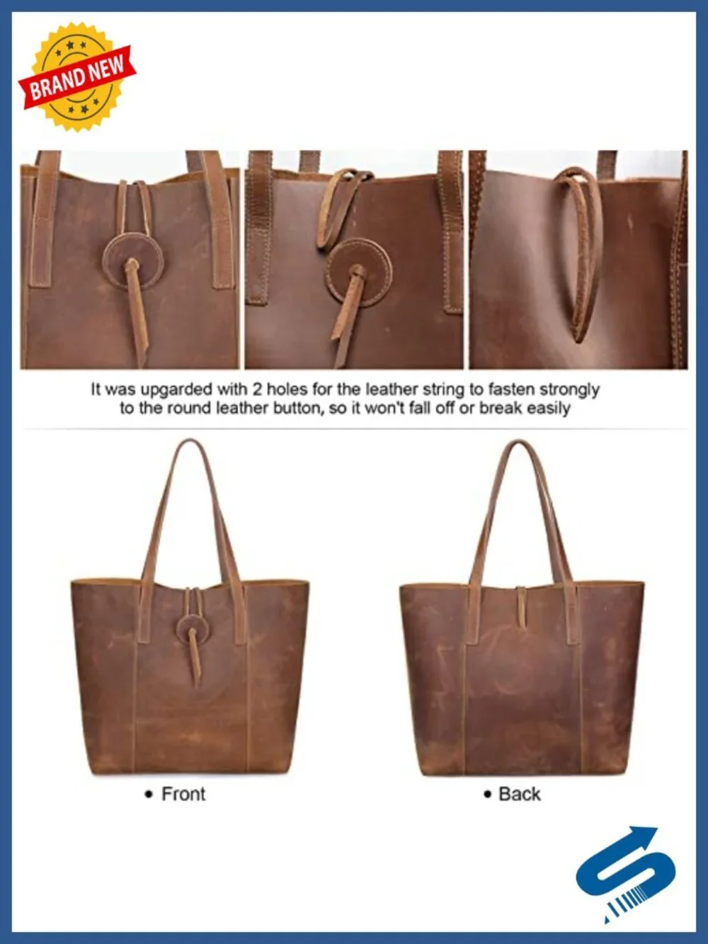 Vintage Top Grain Leather Tote Bag Women Large Shoulder Purse Laptop Handbag